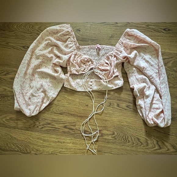 Vrg grl twist crop top tie 2 button shirred bustier abstract poplin puff balloon - Picture 6 of 11